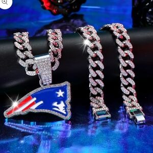 New England Patriots Football Iced Cuban Chain Necklace Choose Color